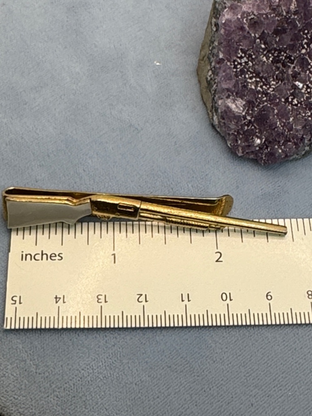 SWANK Vintage Gold Tone Rifle Tie Clip Mother of Pearl Handle - Picture 8 of 8
